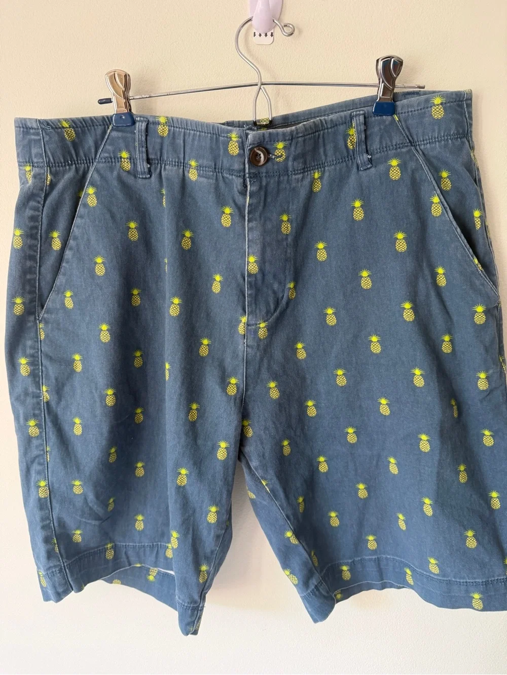 Men's Blue Pineapple Print Flat Front Shorts